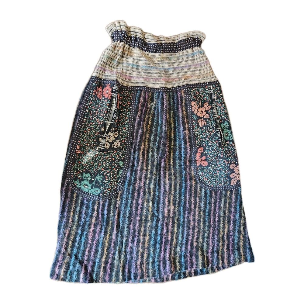 Koos Van Den Akker Vtg 70s Patchwork Knit Blend High Rise Midi Skirt No Size Tag